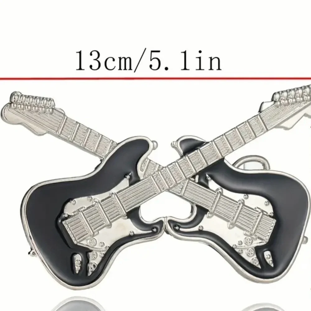 Silver and Black Guitar Belt Buckle